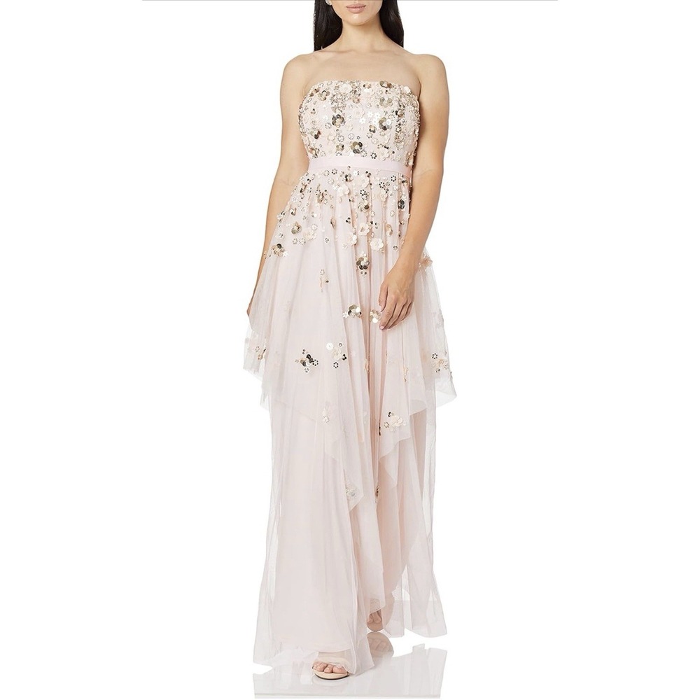 Aidan Mattox Ball FAIRY Gown Dress Women's Pink Beaded Embellished Floral Sz 14